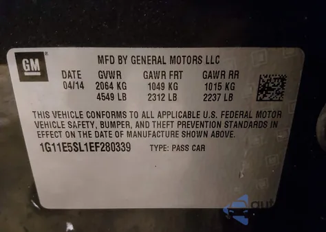 2014 Chevrolet Malibu 2Lt z USA, uszkodzony, nr VIN 1G11E5SL1EF280339